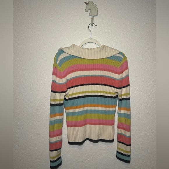 Tommy Hilfiger Stripped V Neck Collard Cozy Sweater Women Size Medium - Picture 12 of 12